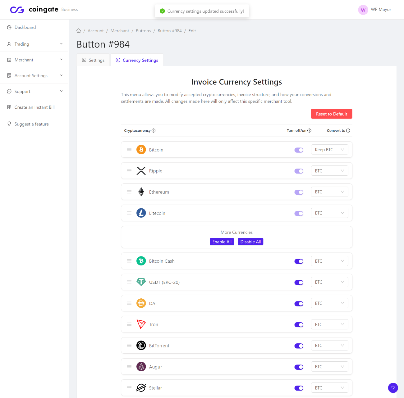 利用可能な通貨