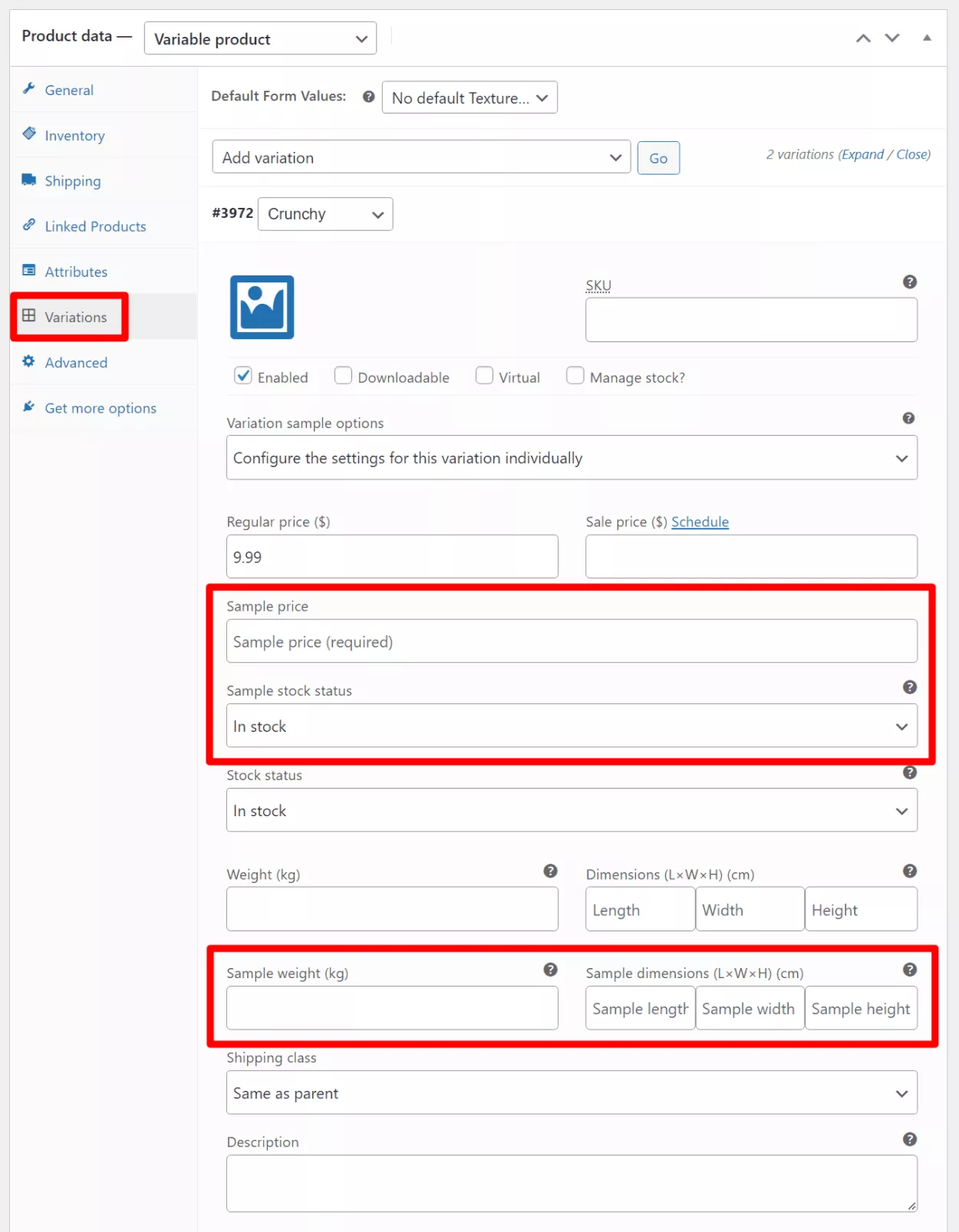 Produktmuster für Variationen