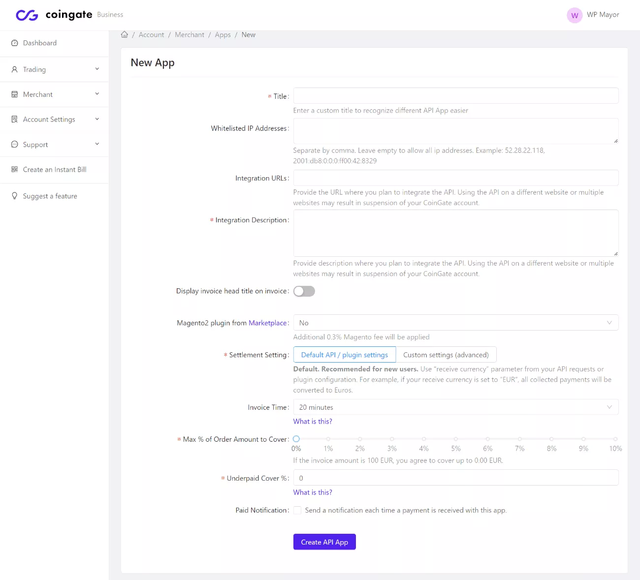 Crear una nueva aplicación