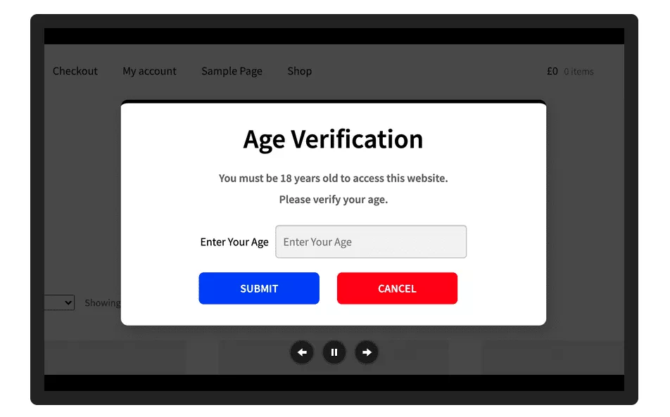 Ventana emergente de verificación de edad, un complemento de carrito de WooCommerce para verificar la edad de un cliente