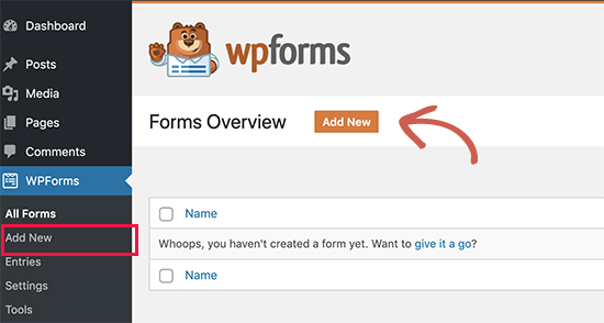 Agregar nuevo formulario con WPForms