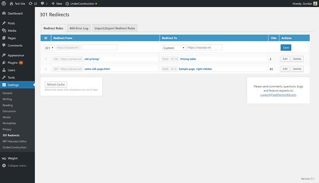 301 เปลี่ยนเส้นทางปลั๊กอิน WordPress