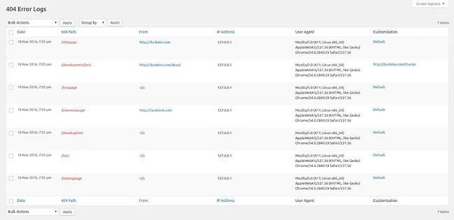 404 Registros de errores