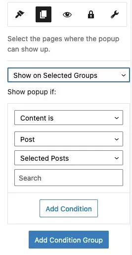 Menú de Grupos Seleccionados de Nelio Popups