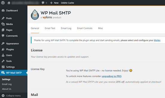 Configuração SMTP do WP Mail