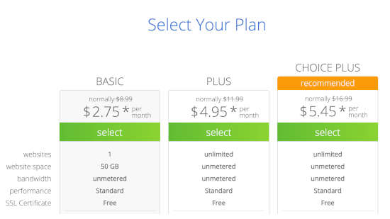 Escolha o plano Bluehost