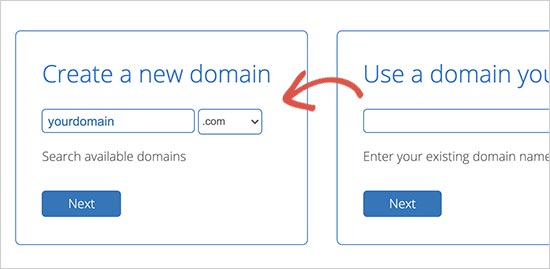 Pilih nama domain di Bluehost