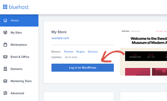 Inicie sesión en WordPress desde Bluehost cPanel