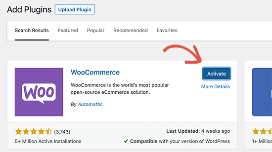 Activar complemento de WooCommerce