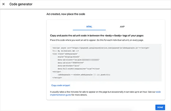 Anzeigenblockcode für manuelle Platzierung