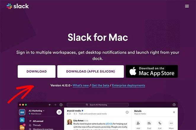 مثال للحث على اتخاذ إجراء على Slack