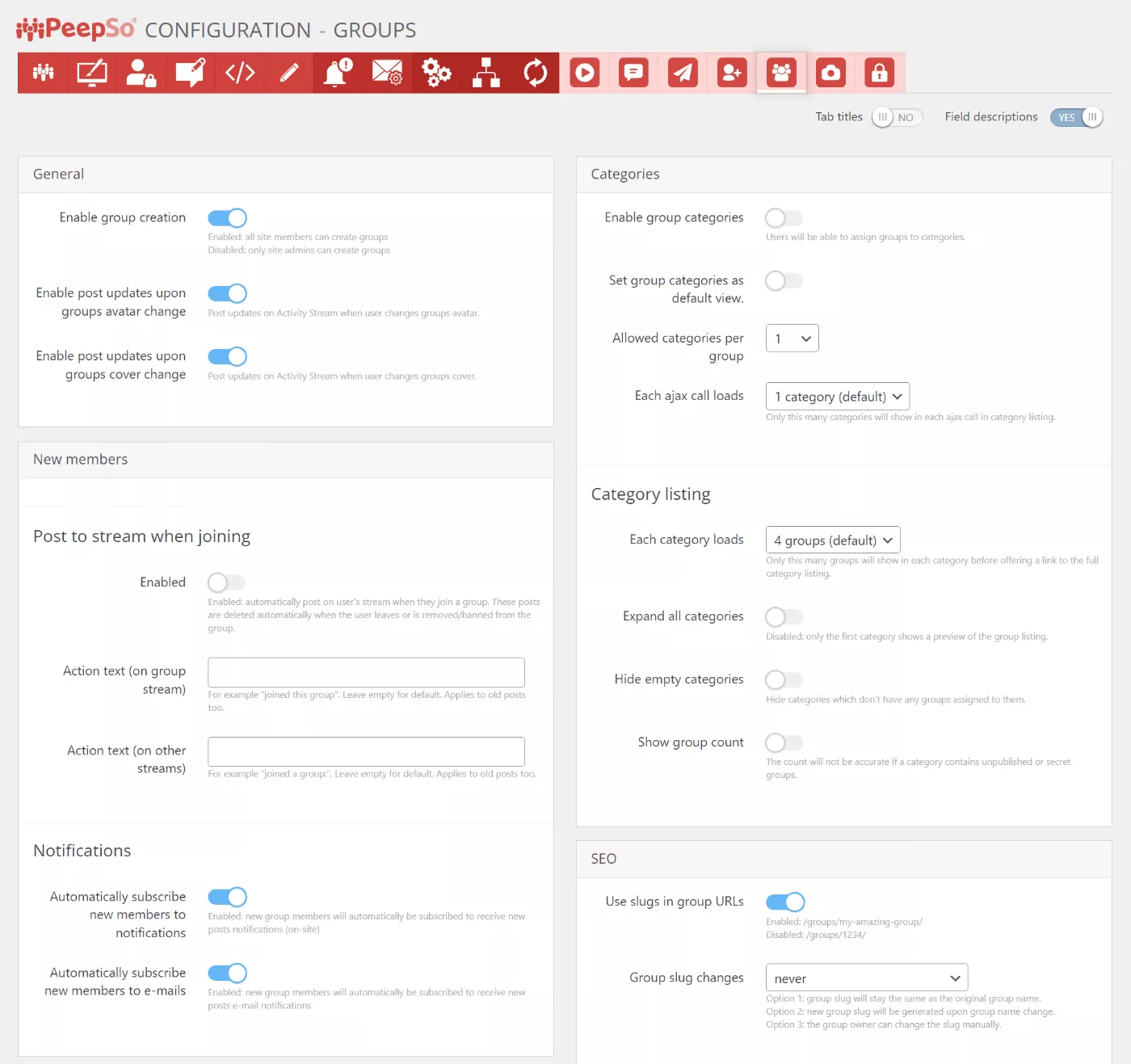 Configuración de grupos