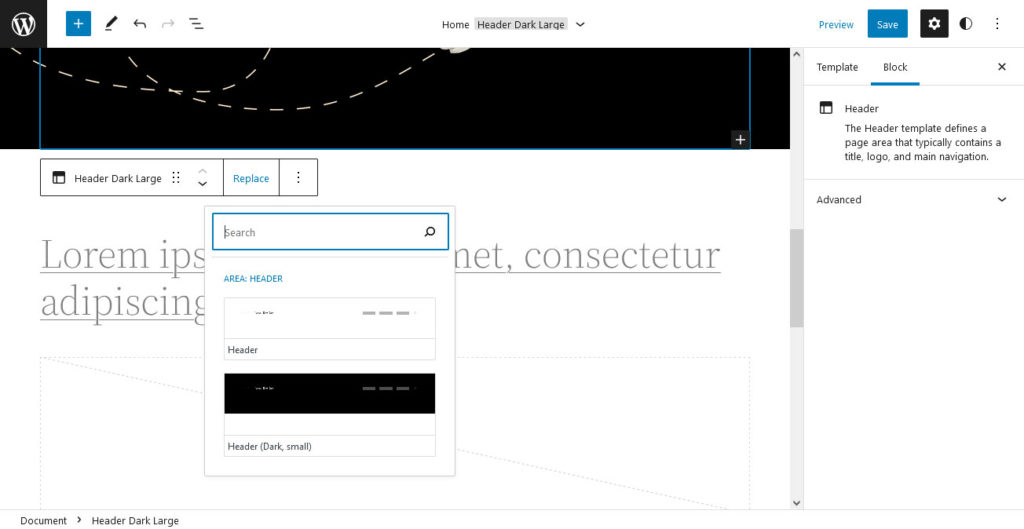 ejemplo de edición de sitio completo de wordpress