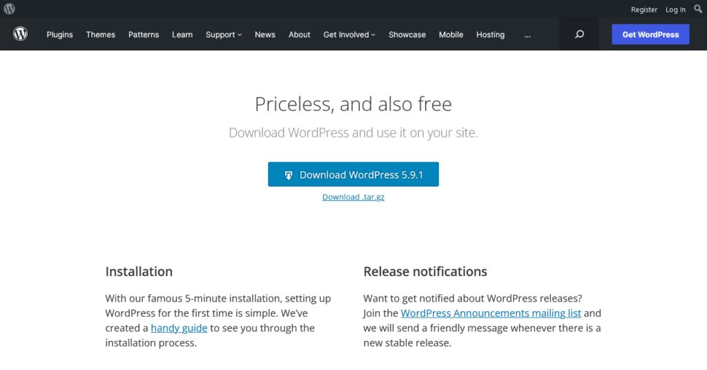 pagina di download di wordpress