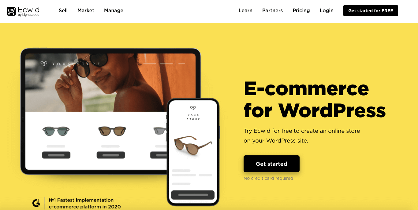 Ecwid hosting homepage.