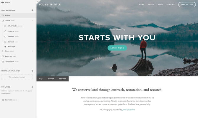 Editor di pagine Squarespace