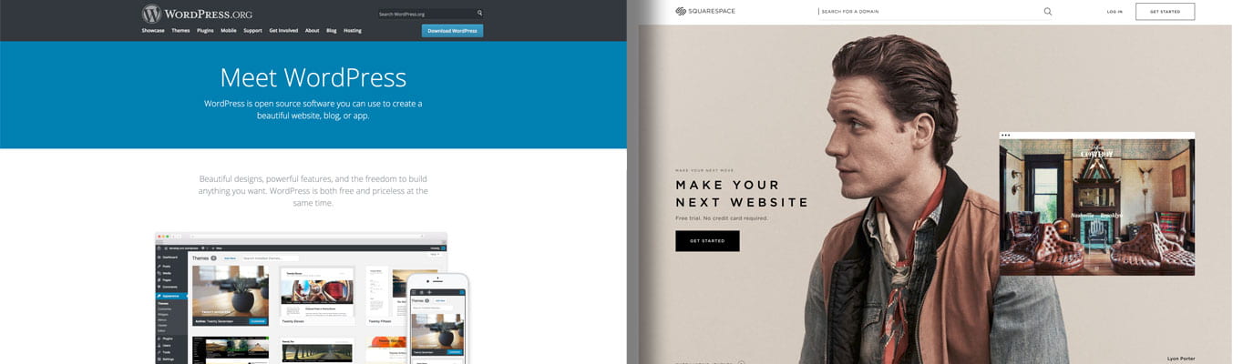 Sito WordPress a sinistra e sito di Squarespace a destra