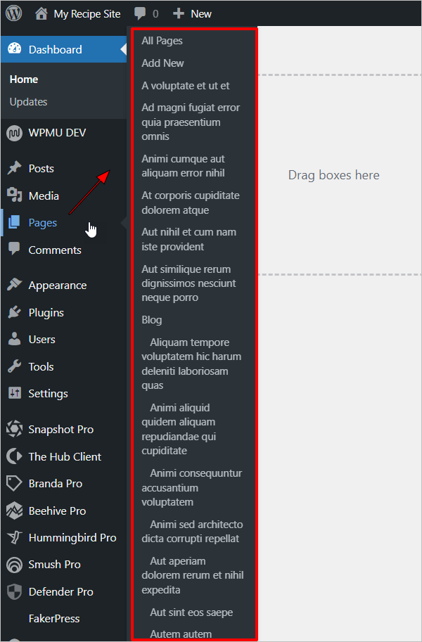 Plug-in a discesa per la gestione della pagina - menu