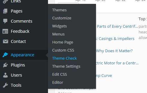 para usar Theme Check, vaya a Apariencia y luego Theme Check