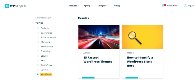 ภาพหน้าจอของหน้าแรกของ WP Engine Resouce Center