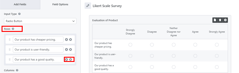 Adicionando linhas Como criar perguntas de pesquisa em escala Likert