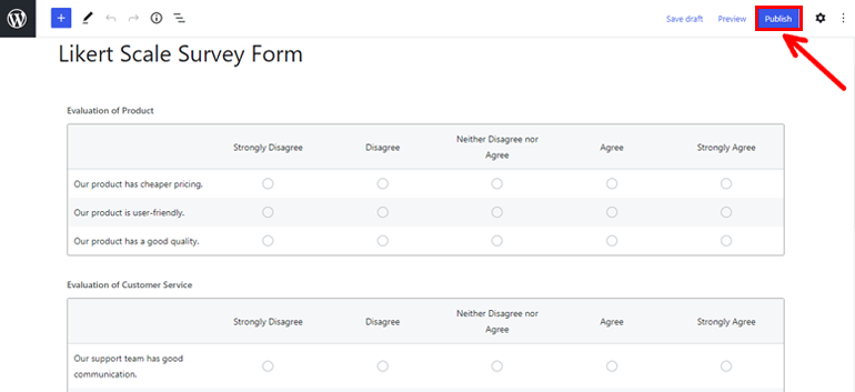 Publikasikan Formulir Survei Skala Likert