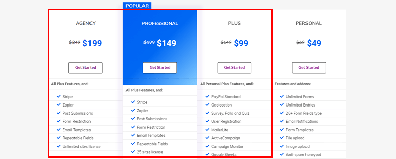 اختر خطة Premium of Everest Forms