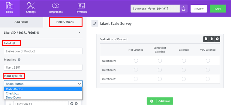 Etiqueta y tipo de entrada Cómo crear preguntas de escala Likert