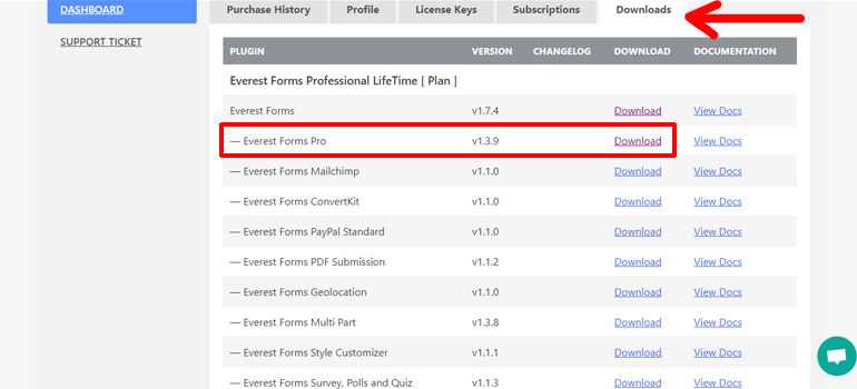 Téléchargement du fichier Zip d'Everest Forms Pro