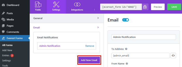 Tambahkan Tombol Email Baru