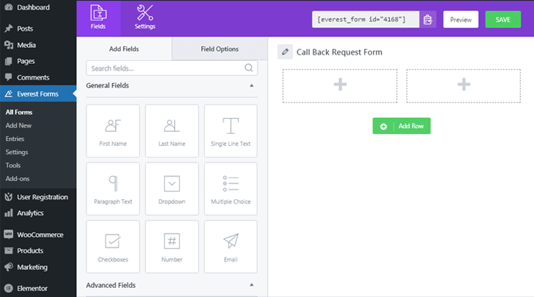 Fereastra Editor de formulare Creați un formular de contact WordPress cu selector de dată și oră