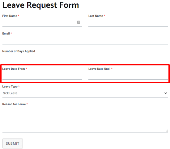 Urlaubsantragsformular Erstellen eines WordPress-Formulars mit Date Time Picker