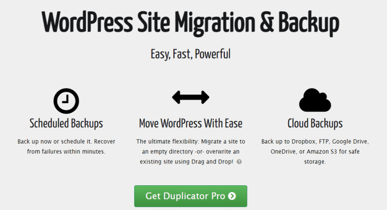 Complementos completos de copia de seguridad de WordPress de Duplicator