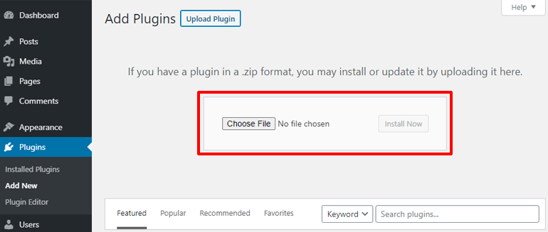 Area di caricamento dei plugin