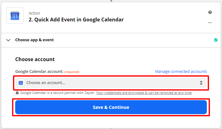 Scegli un account Google Calendar