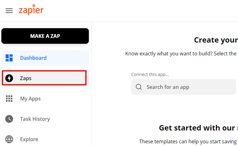 Вкладка Zaps Zapier