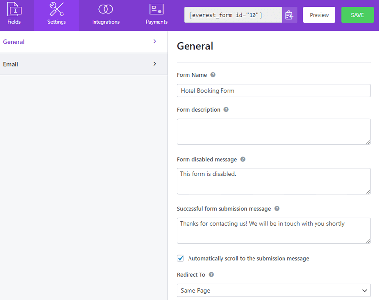 Opções de configurações gerais