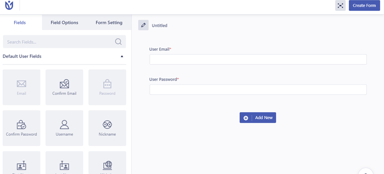 Generatore di moduli plug-in per la registrazione degli utenti