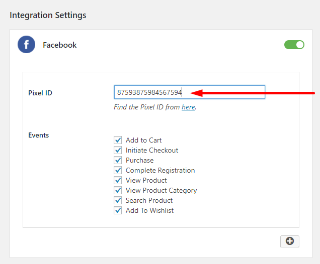 Facebook Pixel - paramètre d'intégration