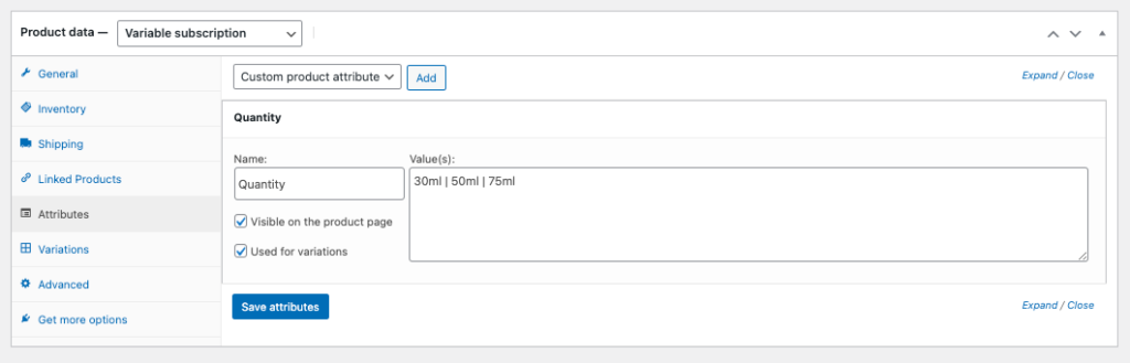 Configuración de atributos para suscripción variable