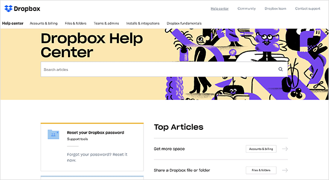 Dropbox faq page example