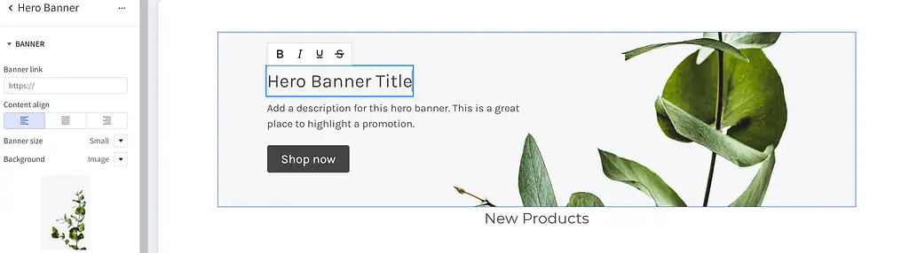 BigCommerce Page Builder mit geöffneten Blockeinstellungen