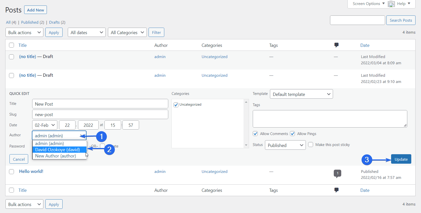 使用快速编辑更改 WordPress 中的作者