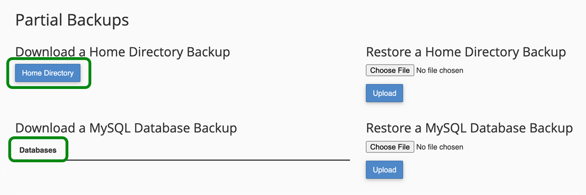 Datenbanksicherungsoptionen in cpanel