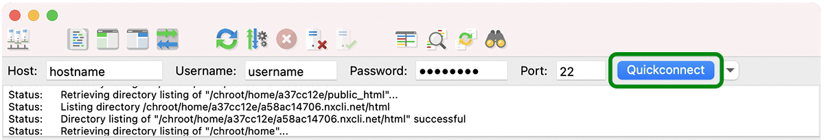 FileZillaのクイック接続ボタン