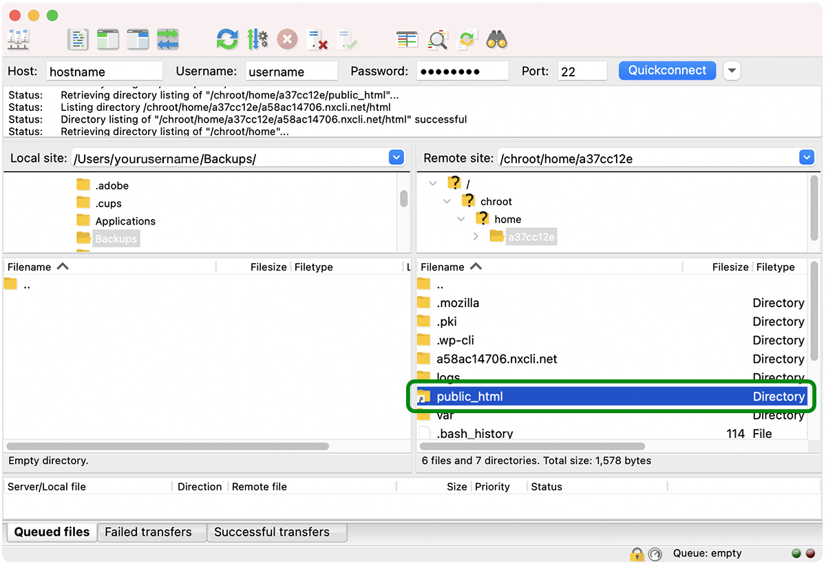 เลือกโฟลเดอร์ public_html เป็นสีน้ำเงิน