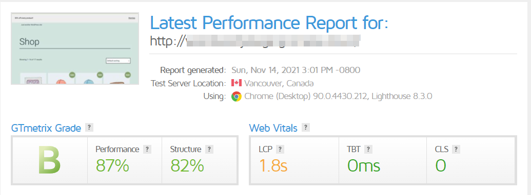 Jetpack CDN'yi etkinleştirmeden önce bir site için performans raporu