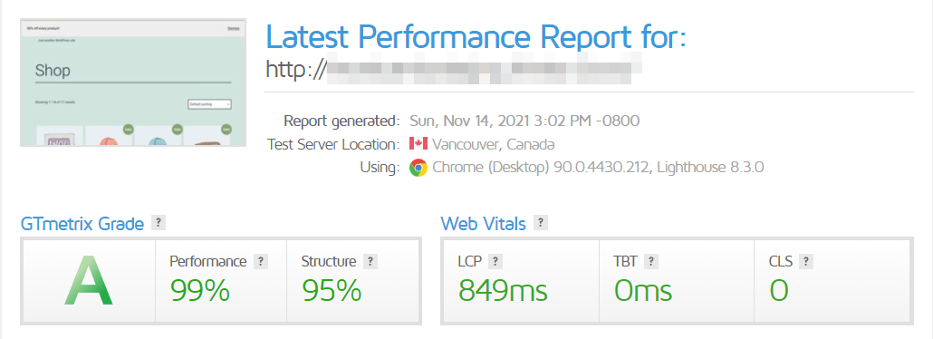 informe de rendimiento de un sitio web después de habilitar Jetpack CDN