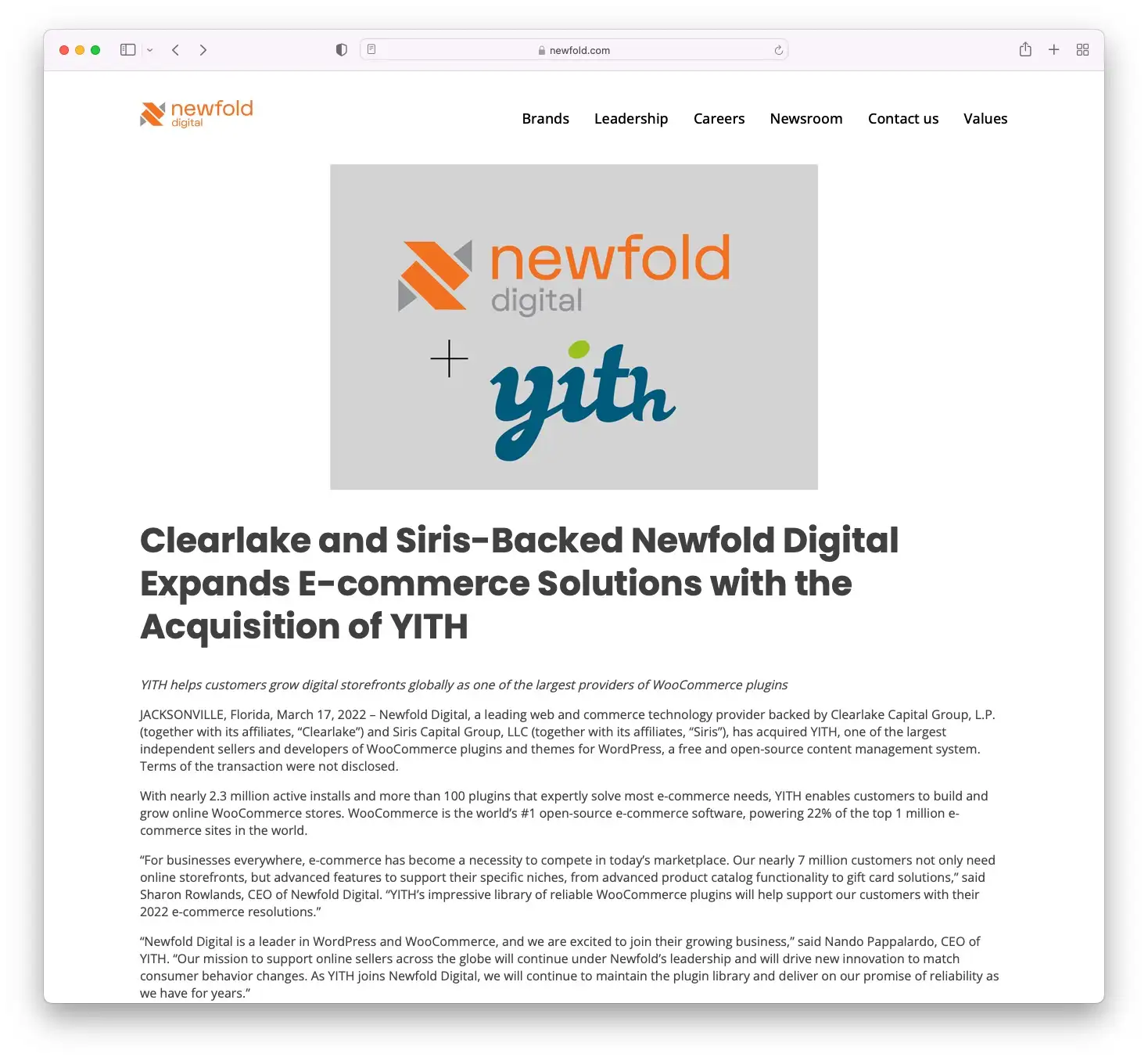 Newfold Digital приобретает YITH