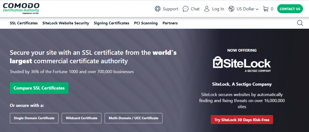 หน้าแรกของ Comodo SSL